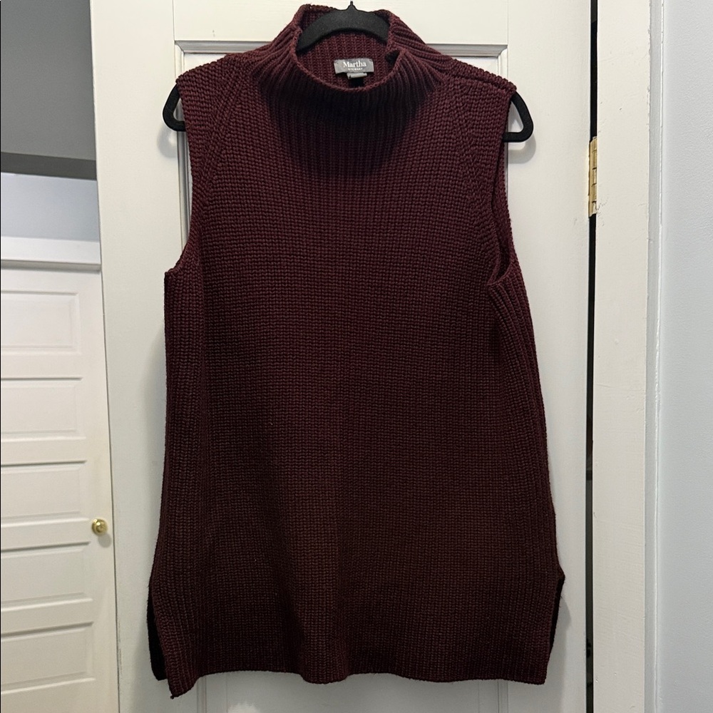 Martha Stewart Sleeveless Burgundy Turtleneck Sweater
